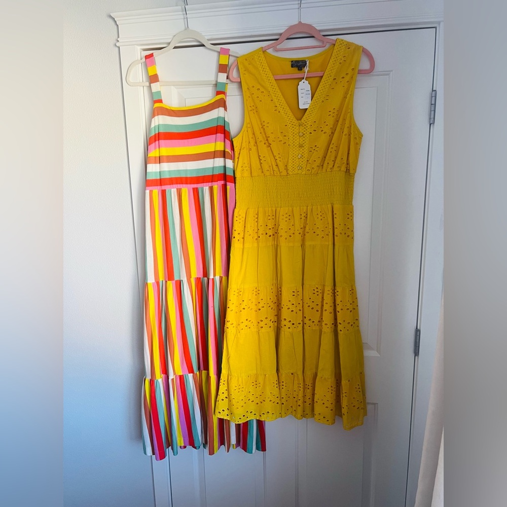J.Crew cotton striped sundress & Yellow Eyelet sun dress.